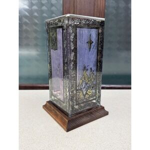 Leonard Creations Glass Lantern Nativity Scene Christmas Story Wood Base